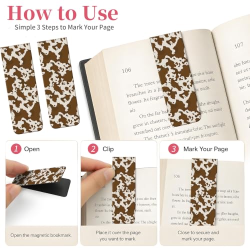 5 Pieces Magnetic Bookmarks, Cute Magnet Bookmark Clips, Colorful Page Markers for Books, Reading Supplies for Book Lovers, Women and Men Cute Brown Cow Print - color: Cute Brown Cow Print