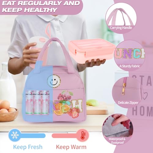 77 Pieces Bento Box Lunch Box Kit Large Pink Insulated Lunch Bag 3 Layer Stackable Leakproof Lunch Box Containers with Cup,Lunch Bag,Spoon,Fork,60 Pieces Lunch Box Notes for Girl Women (Purple) - color: Purple