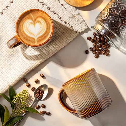 theterra Ceramic Coffee Mugs Set of 6, 14.2 oz Coffee Cups with Handle - color: Creamy Amber, size: 14 OZ (Set of 6)