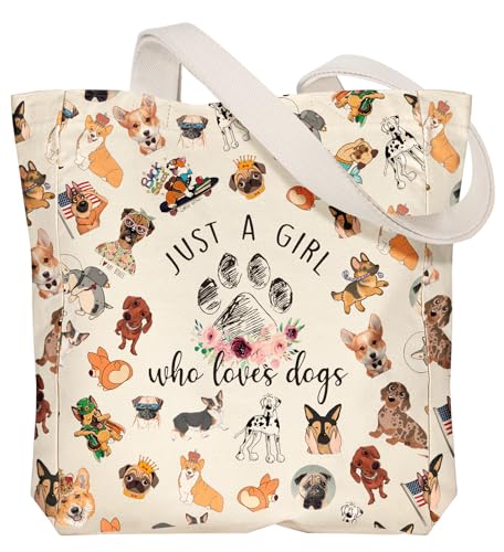 Miss Adola Aesthetic Heavy Canvas Tote Bag - with Pocket for Women Large Size 14''×16''×3.5'' Cloth Cotton Bags for Shopping - color: Little Puppy