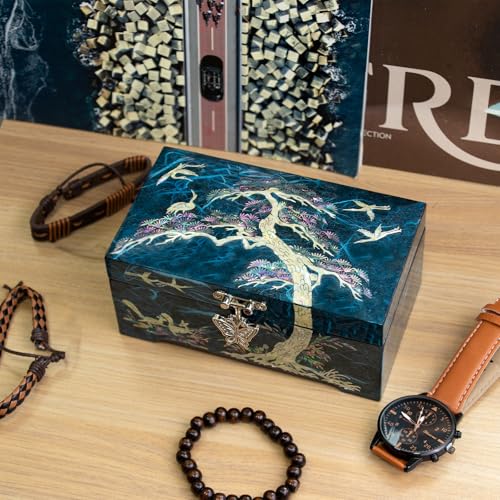 Mother of Pearl Wood Jewelry Box Pine Tree Watch Storage Blue - style: Pine Tree Blue