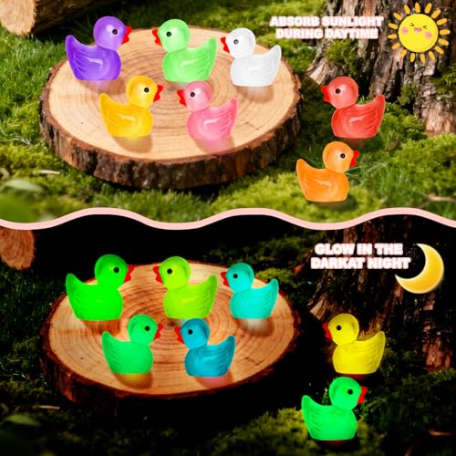 280PCS 18 Colors Luminous Mini Resin Ducks Glow in The Dark Tiny Ducks Figures to Hide Bulk Plastic Duck Miniature for Dollhouse Micro Landscape Aquarium Potted Cake Decor DIY Craft Gifts Party Favors - color: 280pcs-colorful Ducks