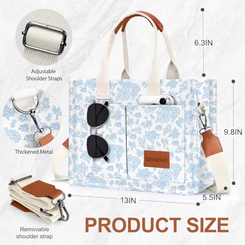 LHMTQVK Canvas Tote Bag for Women, Work & Bible Study Handbag - color: Blue Flowers