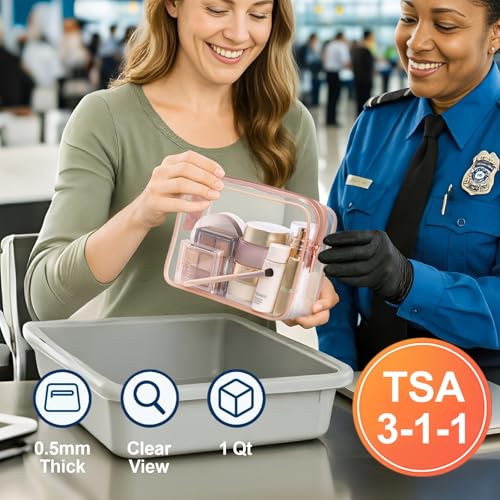 PACKISM Clear Makeup Bag for Travel - TSA Approved Toiletry Bag, 2 Rose Red - color: 2 Matte Rose Red, size: Mixed Size Series (1 Medium + 1 Large)