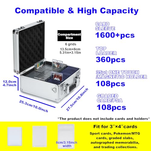 Lockable Trading Sports Card Case Storage Box Holder Organizer - color: Silver, size: Medium