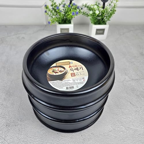 Korean Hot Pot Ttukbaegi 6.5 Inch Clay Cooking Bowl, Direct Fire Safe Ceramic Stew Pot for Soup, Rice, Noodle, Microwave & Dishwasher Safe Earthenware, Made in Korea, Black Mini Casserole (Large) - size: Large