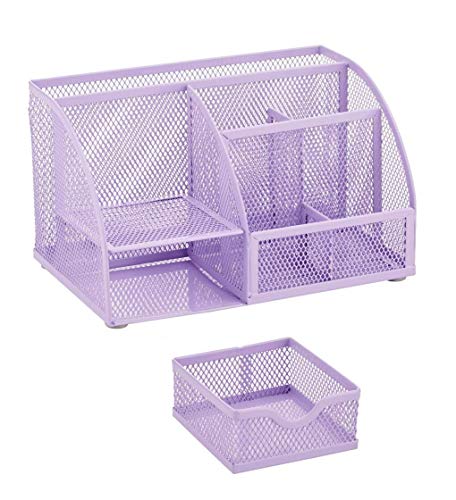 Annova Mesh Desk Organizer Office with 7 Compartments + Drawer/Desk Tidy Candy/Pen Holder/Multifunctional Organizer (Light Purple) - color: Light Purple