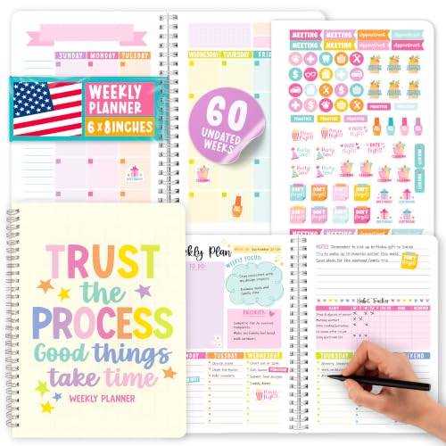 Undated Weekly Planner Spiral - Undated Weekly Planner Habit Tracker - color: Beige Pastel 2