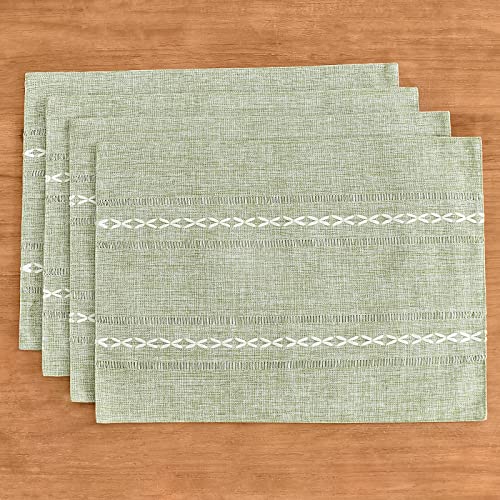 Wracra Cotton Linen Place Mats, Sage Green Embroidered Placemats Set of 4 - color: Hemstitched Sage Green, size: Placemats(Set of 4)