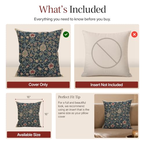 William Morris Fleurs de Morris Blue Tapestry Throw Pillow Cover 16 x 16 in - color: Fleurs De Morris Blue