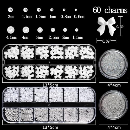 White Bow Nail Charms with Pearls Rhinestones for Women - color: Colorful-11