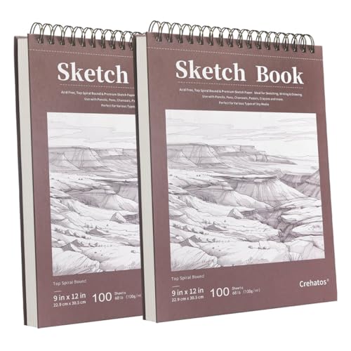 Crehatos 9" x 12" Sketch Book 100 Sheets Each, 2 Pack - size: 9" x 12" (2 Pack)