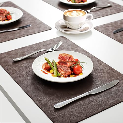 Coffee Plastic Placemats Set of 8, Faux Leather Waterproof Table Mats - color: Coffee
