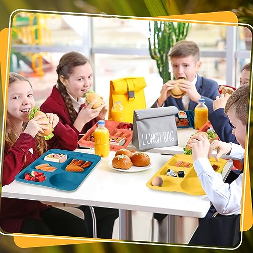 Pinkunn 12 Pcs 14'' Large Divided Plates Unbreakable Wheat Straw Lunch Trays 6 Compartments Cafeteria Trays Microwave Dishwasher Safe Food Separator Plates (Dark Blue, Dark Green, Yellow, Orange) - color: Dark Blue, Dark Green, Yellow, Orange