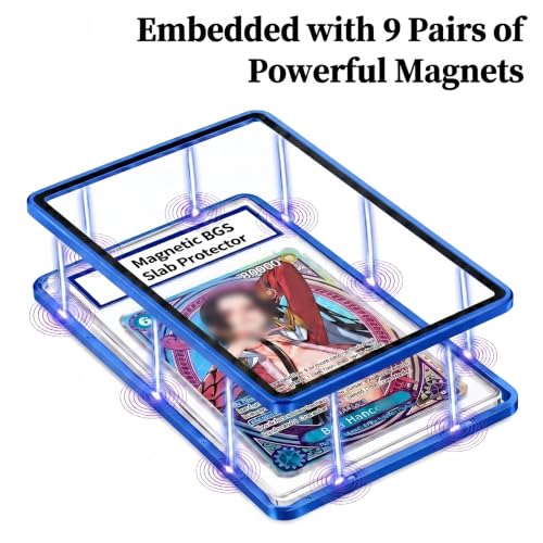 Magnetic BGS Slab Protector with Foldable Kickstand - UV Protection Tempered Glass & Aluminum Metal Bumper for 35PT Beckett Graded Cards, 9-Point Secure Lock Display Guard & Clear View (Dark Blue) - color: Dark Blue, size: BGS Card Case
