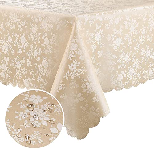 Smiry Rectangle Waterproof Heavy Duty Vinyl Tablecloths, 60 x 126 Inch - color: Beige, size: 126" x 60" (Rectangular)