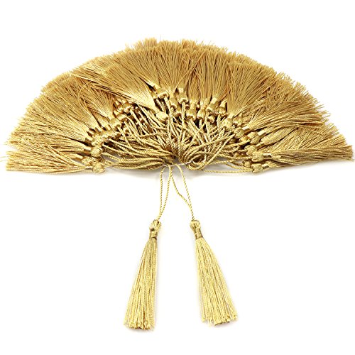 VAPKER 100 Pieces Light Gold 13cm/5-Inch Silky Handmade Soft Tassels Floss Bookmark Tassels with 2-Inch Cord Loop for Jewelry Making, DIY Projects, Bookmarks - color: A:light Gold