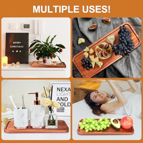 Wooden Serving Platters Long Charcuterie Boards Acacia Wood Decorative Tray - size: 14" × 5.5" × 0.6"