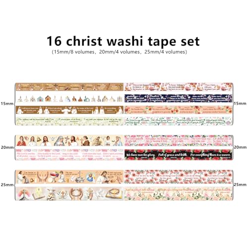 Christian Washi Tape 16 Rolls Aesthetic Decorative Cute Scrapbook Tape - color: Brown Christ