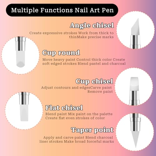 5 Pcs Nail Art Sculpture Pen Dual Tipped Silicone Nail Tools Nail Art Acrylic Pen Silicone Brushes for Resin Nail Art Tools for Design Nail Foil Carving Drawing Effect Shaping - color: 5 pcs style C