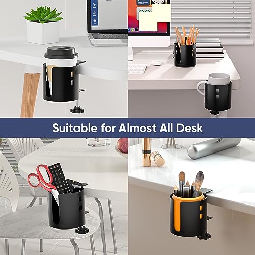 Deeper Anti-Spill Large Desk Cup Holder Clamp,Metal Table Cup Holder(Black) - color: Black, size: 1 Pack, Deeper, 3.95 inch