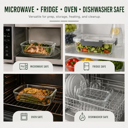 10 Piece Glass Food Storage Containers with Lids, Meal Prep Containers Set - color: Gray Borosilicate glass