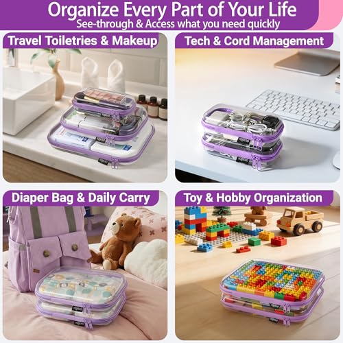 YQBRAO 3-Piece Clear Hard Shell Zipper Case Set, 1M 2S, Purple - color: Purple, size: MSS