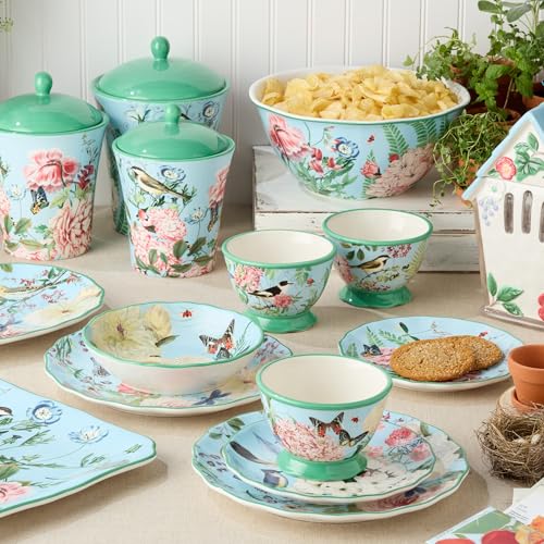 Flora Ceramic Oval Platter – 14" x 10" Large Decorative Serving Dish with Pastel Floral, Butterfly, and Bird Patterns, Perfect for Appetizers, Charcuterie, and Dessert