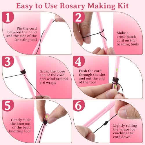Dunkive 2 Pack Rosary Cord Knotting Tool, Dual Head,Pink - color: Pink