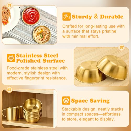 LIEMAND Stainless Steel Small Dipping Bowls, 3.5oz, Gold, 8-Pack - color: Gold