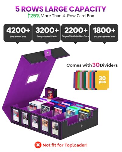 Gomyrod 5 Row 4200+ Trading Card Storage Box with Commander Display - color: Black/Purple, size: 4200+
