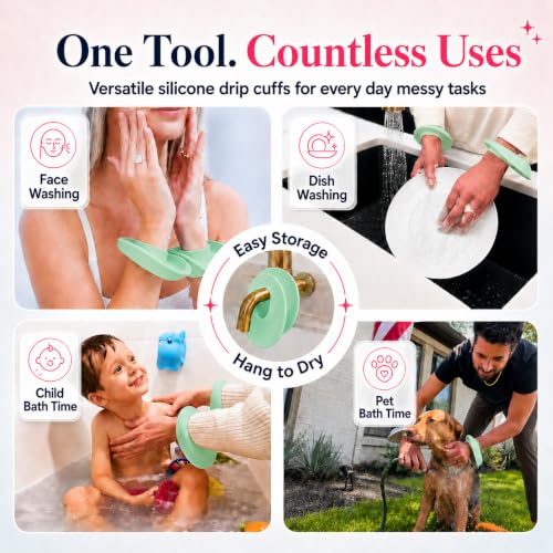 LiquiBands Face Washing Wristbands - Original Drip Catch Cuffs (Green, S/M) - color: Sage Green, size: S/M