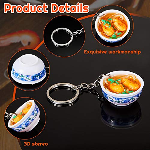 Hicarer 10 Pcs Mini Toy Food Keychain PVC Flower Bowl Noodle Keychain