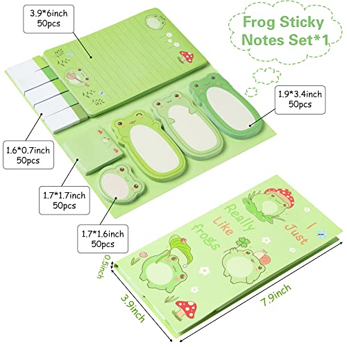 Xqumoi I Just Really Like Frogs Sticky Notes Set, 550 Sheets, Cute Cartoon Frogs Self-Stick Notes Pads Animal Divider Tabs Bundle Writing Memo Pads Back to School Office Supplies Small Gift - color: 1pack-frog