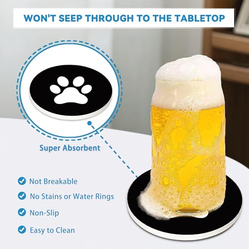 Drinks Coasters Set of 4, Black Cat Round 4" Cup Coasters, Absorbent Ceramic Stone Coasters with Cork Base, Cute Coasters for Table Home Décor, Ideal Gifts for Women Men - color: Black Cat