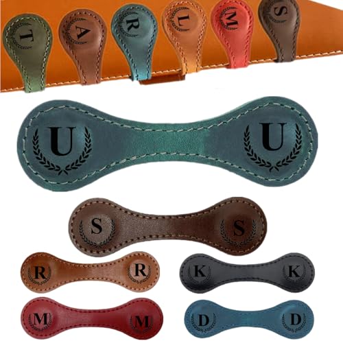 Personalized Magnetic Leather Bookmark, 26 Letter Initial Bookmarks, Multi-Functional for Women, Teachers, Book Lovers (U, Green) - color: Green, size: U