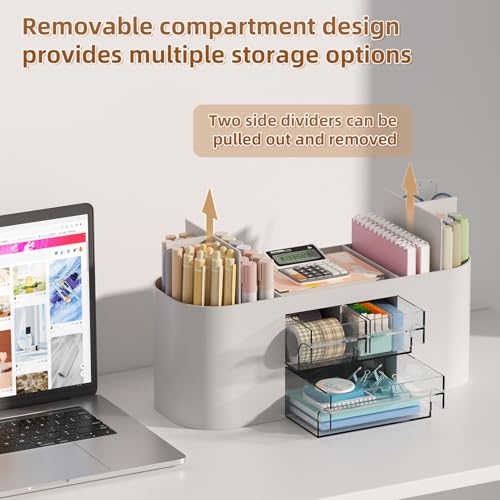 Marbrasse Desk Organizer Pen Holder for Desk with 3 Drawers, Multi-Functional Pencil Holder, Desk Organizers and Accessories with 7 Compartments for Home, School, Classroom(Grey) - color: Grey