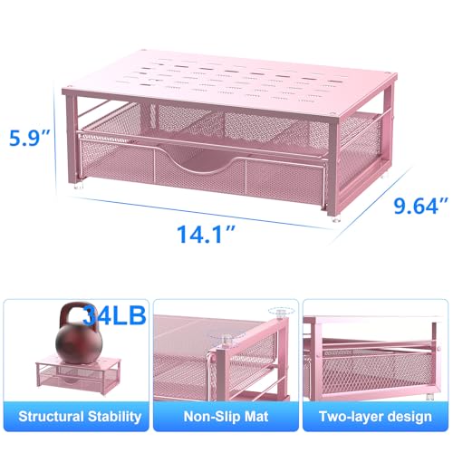 gianotter Computer Monitor Stand Riser with Drawer - color: Pink, size: 14.1L x 9.64W x 5.9H Inch
