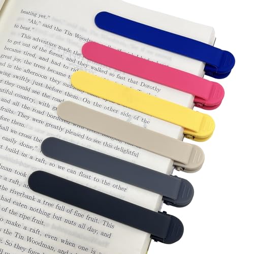 6Pcs Automatic Bookmark, Silicone Smart Book Marks for Reading Women, Men, Kids,Cute Unique Book Markers Bookmark Clip Reading Accessories Gifts for Book Lovers - color: 1 Dark Grey+1 Light Grey+1 Beige+1 Yellow+1 Red+1 Blue