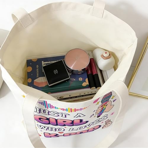 Purple & Pink Patterned Korean Style Canvas Tote Bag, Exquisite Fashion Gift for Girls, Stylish Pattern Design Large Capacity Tote Bag for Women