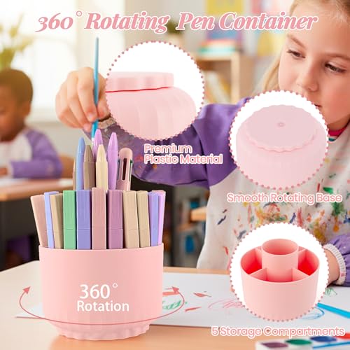 Pink Desk Accessories, 11Pcs Desk Organizer with 360° Rotating Pen Holder