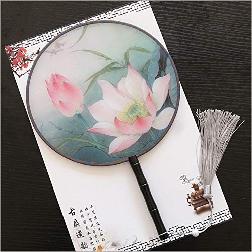 Seres Classic Round Fan,Wood Fan Rib&Semi-Transparent Silk Cloth,10+ Optional Patterns,Diameter 8.3in,团扇 (18.Lotus Blooms) - color: 18.lotus Blooms