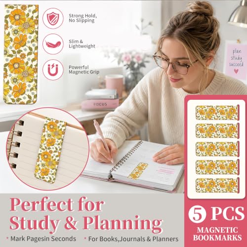5 Pieces Magnetic Bookmarks, Cute Magnet Bookmark Clips, Colorful Page Markers for Books, Reading Supplies for Book Lovers, Women and Men Cute Orange Yellow Flower - color: Cute Orange Yellow Flower