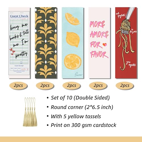 10pcs Cute Bookmarks Set, Aesthetic Bookish Gifts for Women (Yellow) - color: Yellow