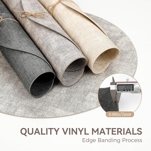 13" Round Placemats Set of 6, Reversible Faux Leather Wipeable Table Mats - color: Deep Gray