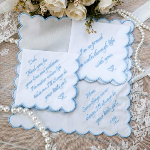 Something Blue Wedding Handkerchiefs for Bride, Embroidered Wedding Gift for Husband Mom Dad - color: Husband