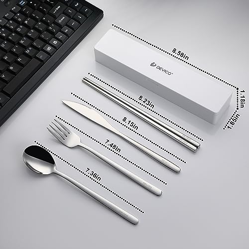 DEVICO Reusable Utensils for Lunch Box,5Pcs Travel Silverware Set with Case