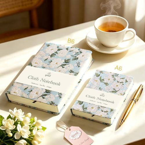 Small Journal for Women, Flower Notebook, B6, 5x7, Ruled Notebook & Blank Sketchbook, Embroidered Journal, Hardcover, Lay Flat, Note Taking Notebook, Cute Journal, White Gardenia - color: B6-Cute Gardenia