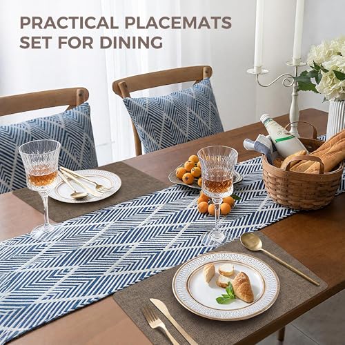 NCUE Vinyl Placemats Set of 12, 17"x12" Wipeable Place Mats with Coasters - color: Dark Coffee, size: Set of 12