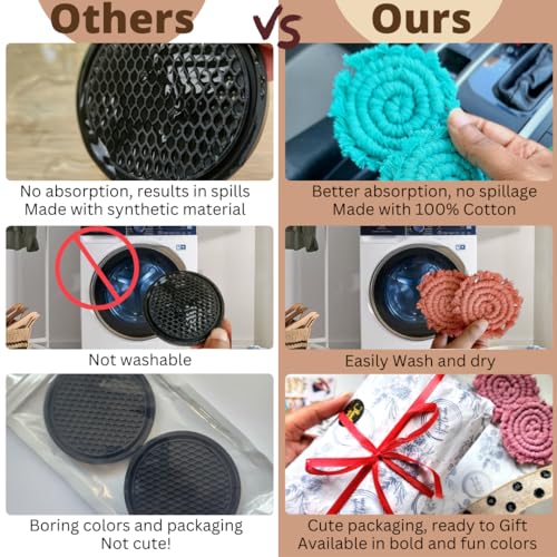 Cotton Car Coasters for Cup Holders, 2PC Car Cup Coasters, Drink Coaster Holder, Cute cupholder Coaster Accessories for Women, Macrame, Boho(Champagne Pink) - color: Champagne Pink